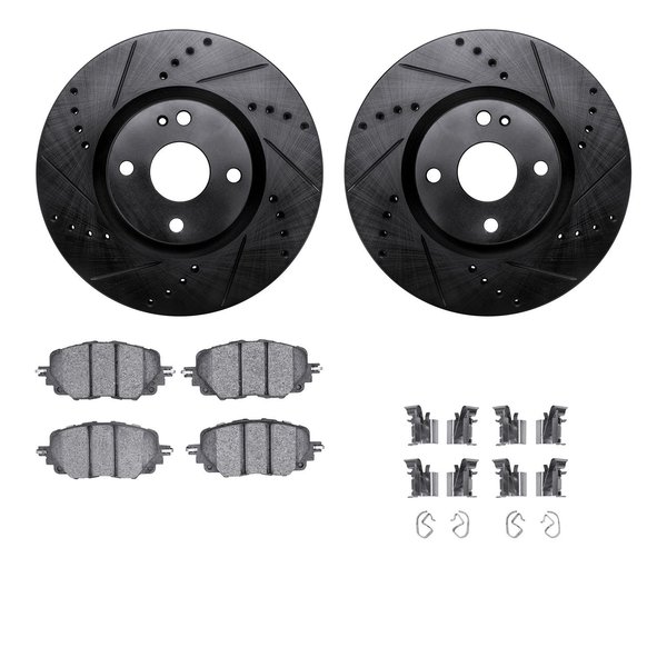 Dynamic Friction Co 8312-80086, Rotors-Drilled, Slotted-BLK w/ 3000 Series Ceramic Brake Pads incl. Hardware, Zinc Coat 8312-80086